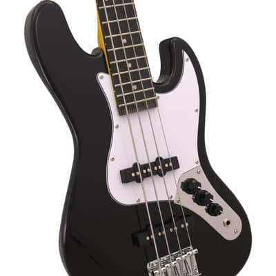 CNZ Audio JB Mini Electric Bass Guitar - Maple Neck, Rosewood Fingerboard, White Pickguard, Black image 3