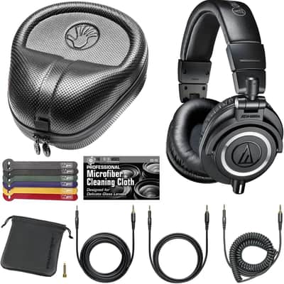 Audio-Technica ATH-M50x Professional Monitor Headphones (Black) + Slappa Full Sized HardBody PRO Headphone Case (SL-HP-07) + Bundle image 1