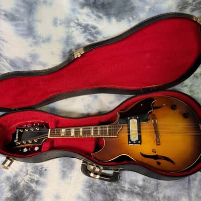 Vintage RARE 1969 Harmony Batwing Mandolin Case Black Red Plush Interior image 12