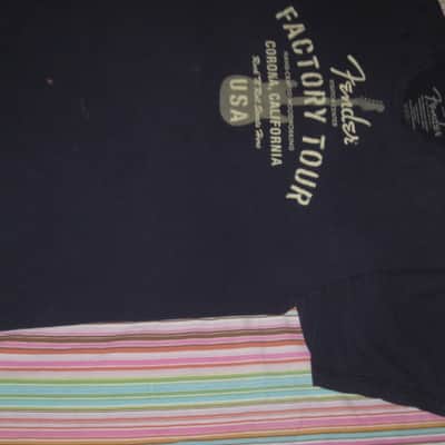 pre-owned / worn genuine Fender - Fender Factory Tour (Corona, California USA) - short sleeve T-Shirt, Men's X-Large (XL) Navy Blue with Creme & Gray Graphic, 100% preshrunk cotton, late 2000s to early - mid 2010s image 8