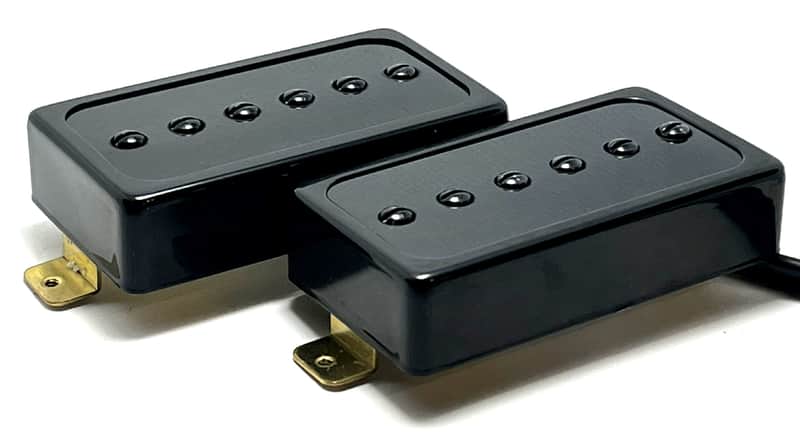 Dragonfire H90s Humbucker Sized/Cased P90 Pickup Set, Bridge + Neck, Black Ring w/ Black Inlay image 1