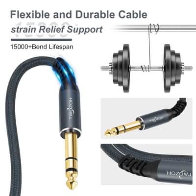 XLR Male to 1/4 TRS Stereo Audio Cable 6.6FT 2 Pack, Braided Jack 6.35mm to XLR Male 3Pin Guitar Cable (Professional/HiFi) image 2