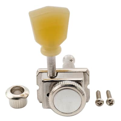Vintage Deluxe 6 inline Guitar Locking Tuners Tuning Pegs Keys Machine Heads Set for Fender Strat Stratocaster/Tele Telecaster Style Electric Guitar, Nickel with Keystone Button image 5