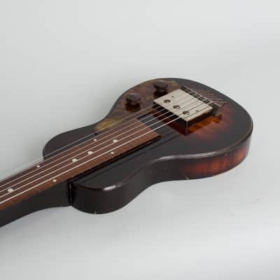 Unlabelled Lap Steel Electric Guitar, made by Harmony (1939), black gig bag case. image 7