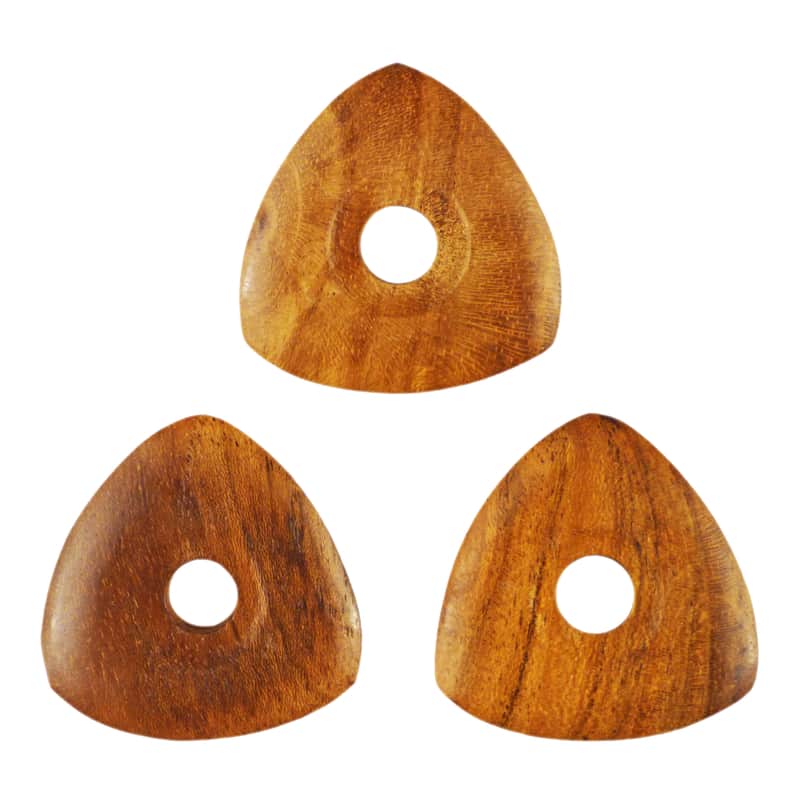Teak Wood Guitar Or Bass Pick - 4.0 mm Ultra Heavy Gauge - 346 Contoured Triangle With Grip Hole Shape - Natural Finish Handmade Specialty Exotic Plectrum - 3 Pack image 1