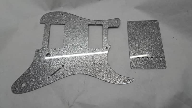 Platinum Silver Sparkle Glitter HXH HH pickguard + trem cover set Fits Fender Strat Stratocaster image 1