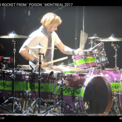 Rikki Rocket's Poison, 2018 Nothing But a Good Time Tour DW Cherry Mahogany 8-Piece Drum Set, Custom Poison Graphic, Autographed!! image 7