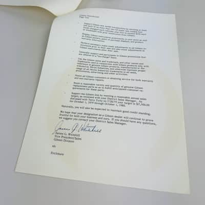 Gibson Dealer Authorization Letter 1979 image 2