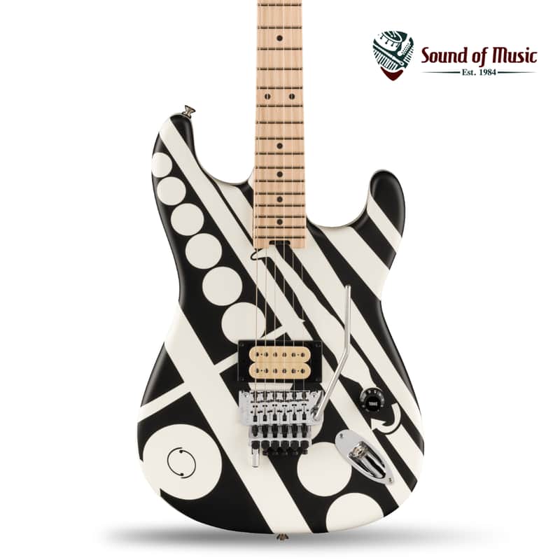 EVH Striped Series Circles, Maple Fingerboard W/Gig Bag - White and Black image 1