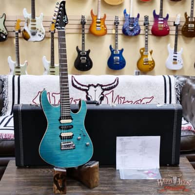 Suhr Custom Set Neck Modern HSH Flame Maple Top Blower Switch 24 Stainless Steel Jumbo Frets Bahama Blue 6.95 lbs image 6
