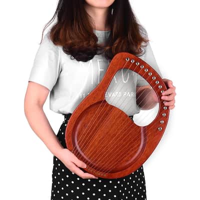 16-String Wooden Lyre Harp Metal Strings Mahogany Solid Wood String Instrument with Carry Bag image 4