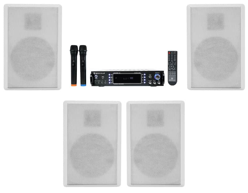 Rockville Bluetooth Receiver+(4) White Wall Speakers+Mics 4 Restaurant/Bar/Cafe image 1