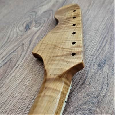 Stratocaster Rosewood and Roasted Flame Maple Guitar Neck 70s Large Headstock  with Pearl Inlays image 13