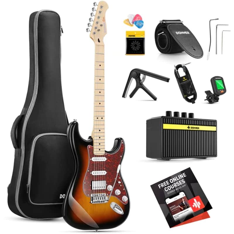 Full Kit Electric Guitar Beginner Set Bundle ST Type Sunburst with Amp Amplifier & Accessories image 1