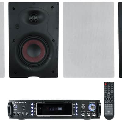 Rockville RPA60BT V2 1000w USB Bluetooth Home Receiver+(4) 6.5" In-Wall Speakers image 1