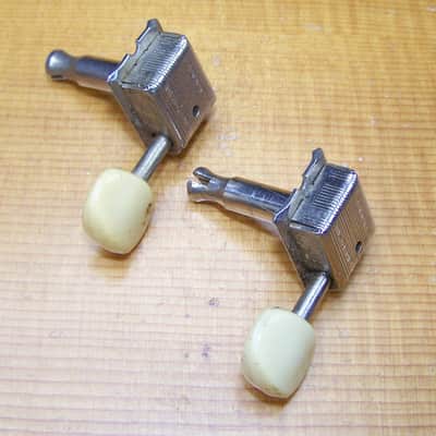 Kluson Deluxe "double line" split shaft in-line guitar tuners D-169400 plastic button 60s - nickel image 4