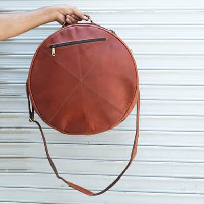 Leather Snare Drum Bag 14 x 5.5" Inch Padded Case with Shoulder Strap and Front Pocket - Brown image 6