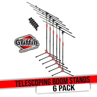 GRIFFIN 6 Pack Microphone Boom Stands (StageLOCK Series) – Tripod Folding Leg Base with Telescoping Arm & Clip Mount for Studio, or Live Karaoke image 1