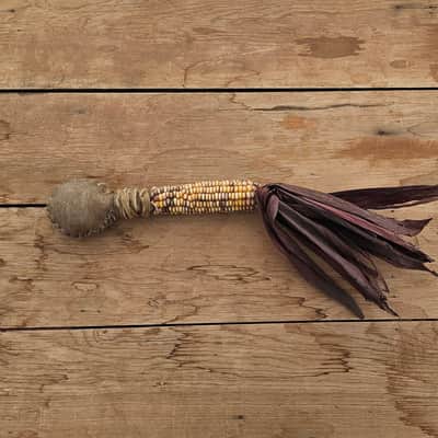 Traditional Corn Cob Rattle - Handmade Native American Style Rawhide Shaker image 2