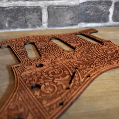 Wood Pickguard for Stratocaster HSS and SSS Laser engraved Real Cherrywood with Unique Artwork image 3