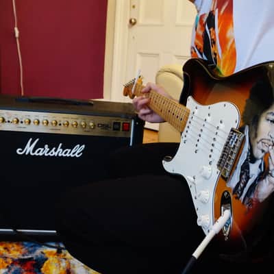 Fender stratocaster custom 69 pickups & Jimi Hendrix painting 2019 Sunburst image 1