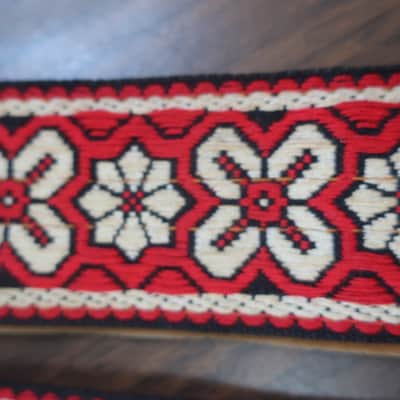 Vintage 1960s Ace Red Floral Bohemian Hippie Jimi Hendrix Guitar Strap Red Black Bobby Lee image 8