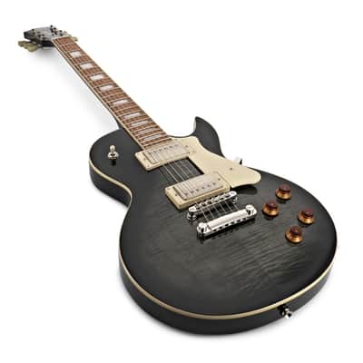 Cort CR250 TBK Classic Rock Series Single Cutaway Flame Maple Top HH Trans Black image 2