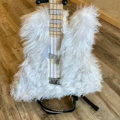 4-String Bass Guitar - White Faux Fur & Rhinestone image 2
