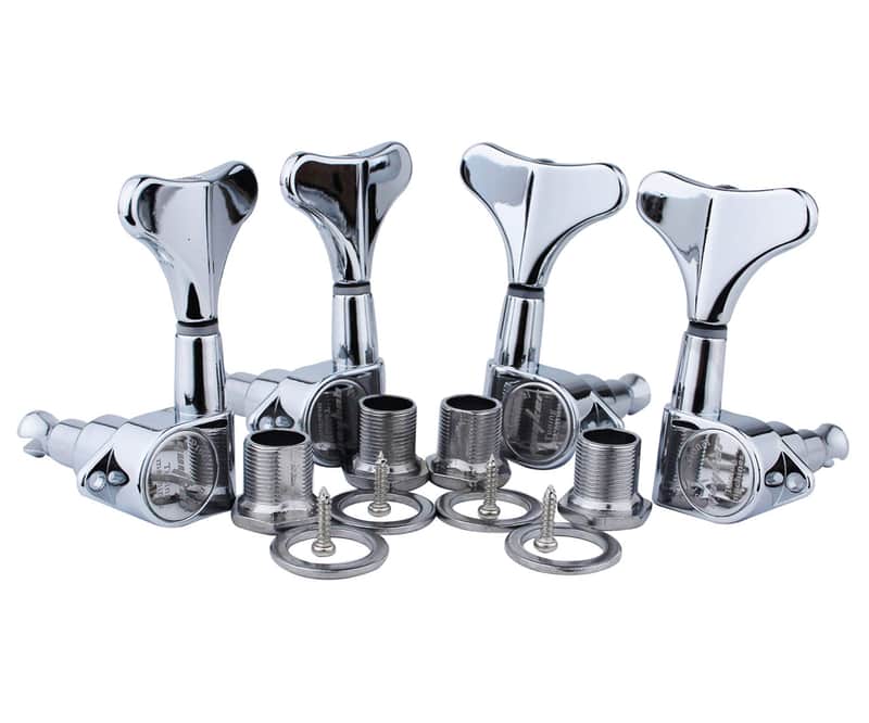 Guyker Guitar Bass Tuners (2R + 2L) - 1:17 Ratio Headstock Sealed Tuning Key Pegs Machine Head Replacement for Electric Jazz Bass or Precision Instruments - Chrome image 1