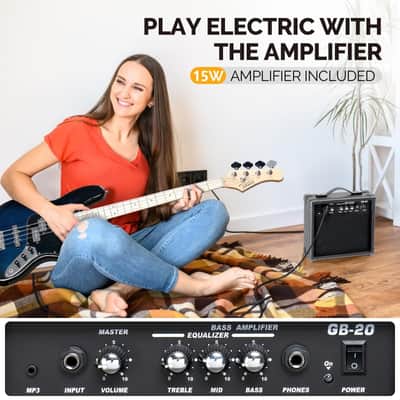 Glarry Dark Blue GJazz Electric Bass Guitar /20W Amplifier image 5