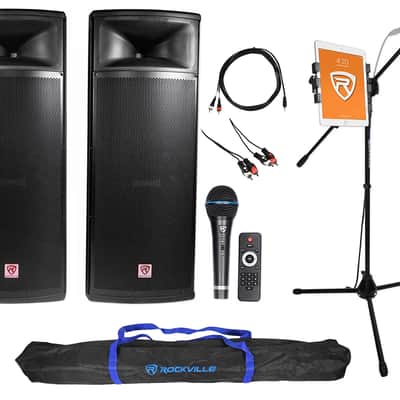 Rockville RAM12BTKAR Portable YouTube Karaoke System – 12” Speaker, 4 Mics, Bluetooth, FM, LCD Display