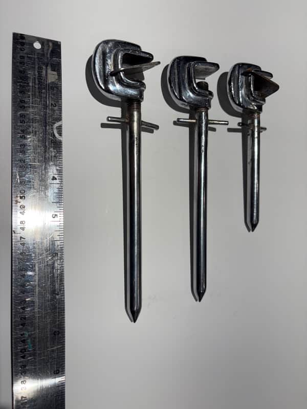 Rare McIntosh Clip on bass drum spurs x 3 1920’s-1930’s - Chrome image 1