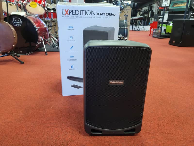 Samson Expedition XP106w Rechargeable Portable Bluetooth PA Speaker with Wireless Handheld Mic 2010s - Black image 1