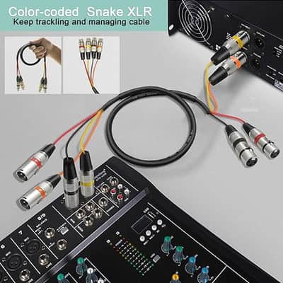 XLR Snake Cables 3ft 2 Pack 4-Channel Microphone Patch Cable Pro Audio Snake Cables XLR Male to Female Recording Color Coded Cables image 3