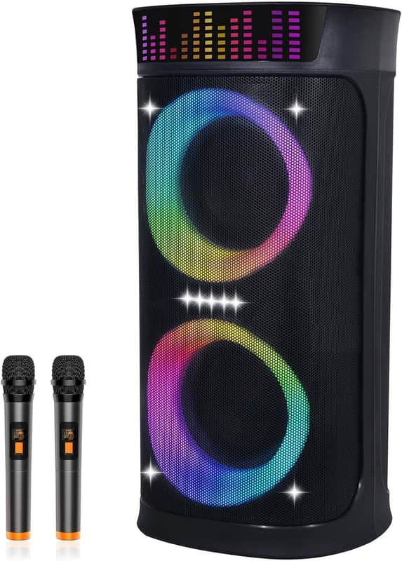 Large Party Speaker with Dual 6.5 Inch Woofers, 200W Peak Powerful Sound, TWS & 6 EQ Modes, Type-C Charging, LED Light Show, Wireless Microphone for Outdoor Parties image 1