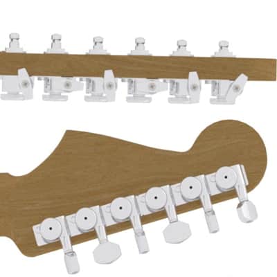 Hipshot 6K1VEL0TC_STAG Vintage Guitar Tuner Upgrade Kit Staggered for Reverse Headstock Chrome