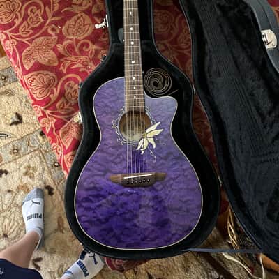Luna Flora Passionflower Quilt Maple Acoustic-Electric Guitar 2010s - Trans Purple image 1