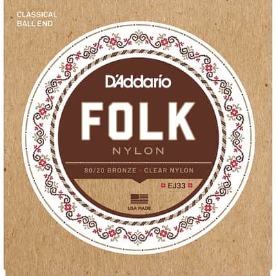 D'Addario EJ33 Folk Nylon Guitar Strings Ball End 80/20 Bronze/Clear Nylon Trebles Standard