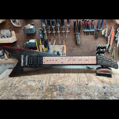 HandMade Lap Steel Guitar - Black / Brown Stain - Red Bevels - Satin Relic Finish - USA Made image 21