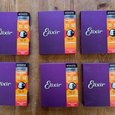 6-Pack Elixir 11027 Nanoweb 80/20 Bronze Acoustic Strings 11-52 Custom Light image 3