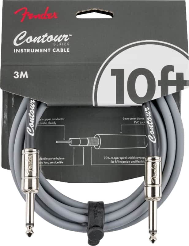 Fender Contour Series Guitar/Instrument Cable, Straight, 10' ft, Inca Silver image 1