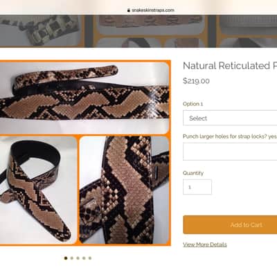 AF Designs Natural Reticulated Python Guitar Strap. Never used! image 6