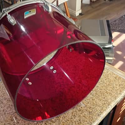 Vintage 1970s Ludwig Red Acrylic Vistalite 15"Concert Tom Drum Iconic Blue & Olive Badge Rare image 7