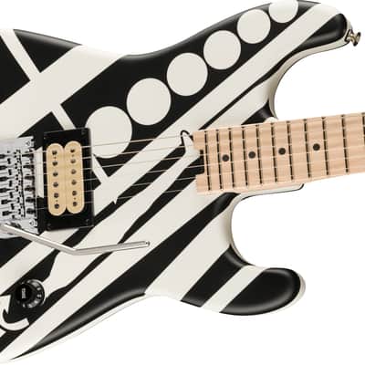 EVH EVH Striped Series Circles Maple FB White and Black with Bag image 4