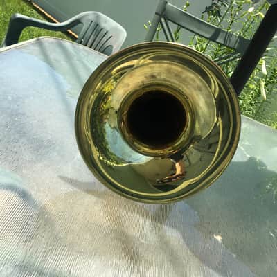 SUMMER DEAL F E OLDS LOS ANGELES .554 / .565 DUAL BASS TROMBONE 10INCH BELL SINGLE ROTAR 1948 EXCELLANT SHAPE ORG. CASE WITH MPC image 7