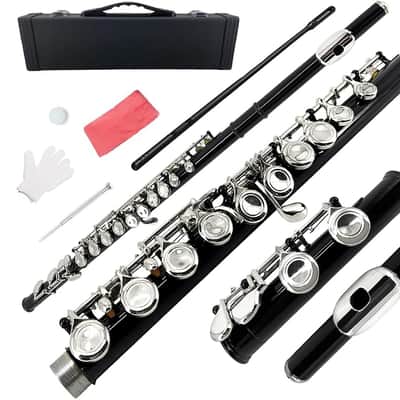 Closed Hole C Flutes 16 Keys Flute for Beginner Student Blue Nickel Flute Instrument with Cleaning Kit Carrying Case Gloves Tuning Rod (black) image 1