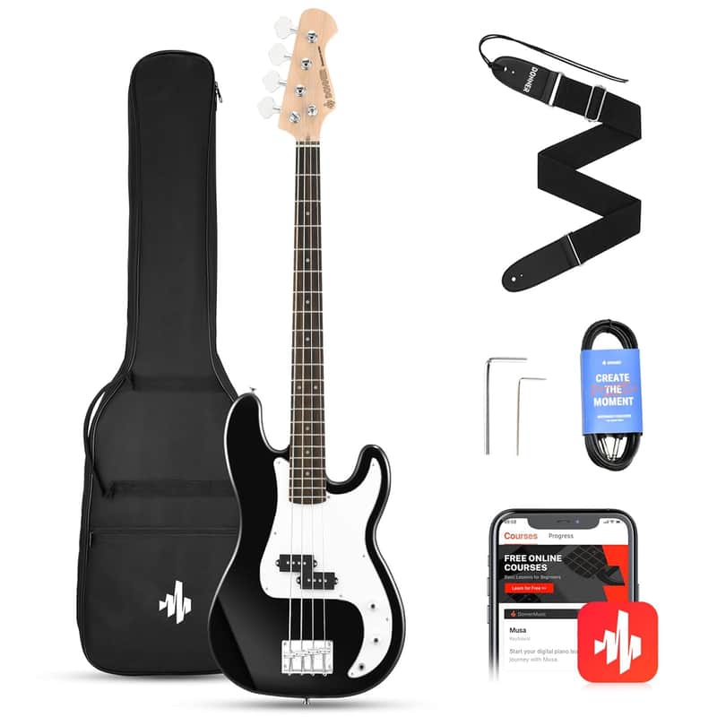 Electric Bass Guitar 4 String P-Style Bass Full Size For Beginner With Bag, Guitar Strap, Guitar Cable (Black) image 1