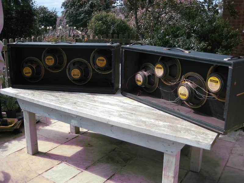Marshall #1969 Pinstripe Cabinets with Two Matched Quads of Celestion G12M 20W T1221 Greenbacks 1967 image 1