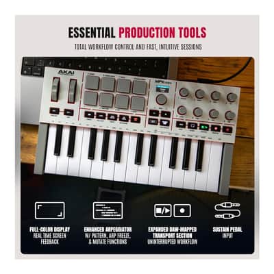 Akai MPK Mini 4 PORTABLE USB KEYBOARD (White) image 5