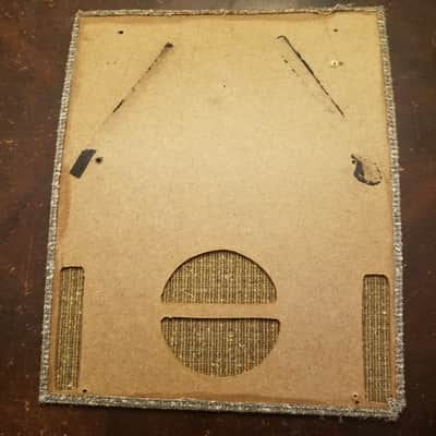 Vintage 11"x14" woven speaker cloth grille and pressboard baffle barkcloth? 1950s - black, silver, and tan image 9